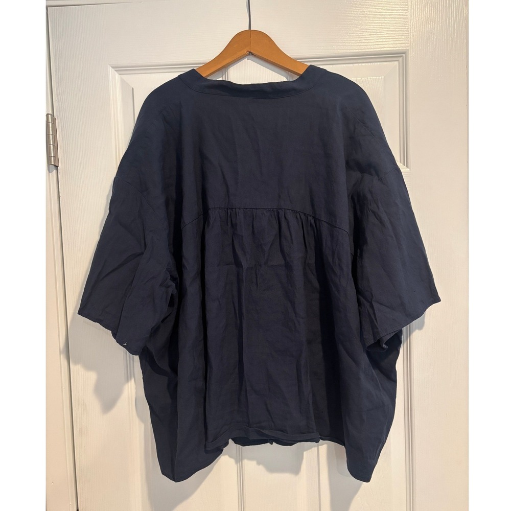 Vince Navy Blue Linen-Blend Button-Front Relaxed Tunic Top Size 3X Quiet Luxury - Picture 3 of 7
